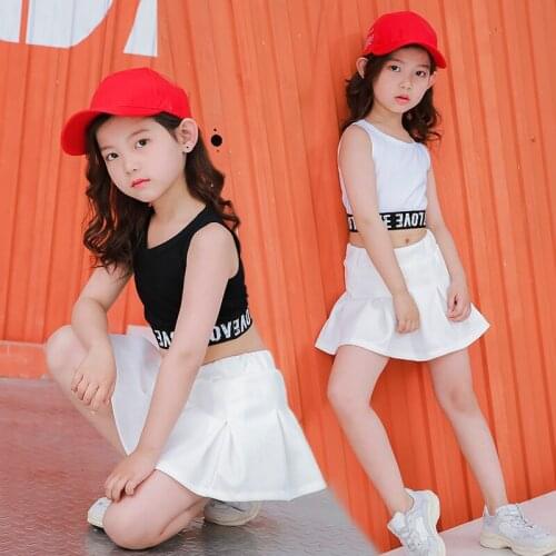 2019 Summer Hip Hop Girls Dance Skirts Costumes Lovely Casual Kids Shirt Crop Top Skirt Ballroom Jazz Jacket Dancing Clothes