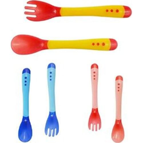 Baby Feeding Fork and Spoon For Baby Safety Feeder Temperature Sensing Spoon Baby Flatware Feeding Spoon Feeder