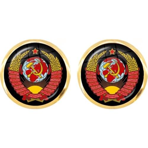 Vintage USSR Soviet Badges Sickle Hammer Stud Earrings CCCP Russia Emblem Communism Sign Top Grade Ear Jewelry For Women Girls