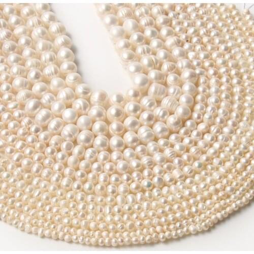 AA+ Natural White Freshwater Pearls Beads Irregular Round Cultured Pearls for Jewelry Making DIY Women Bracelets 15inch