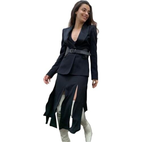 2 Pieces Black Women Suits Custom Made Modern Fashion Coat+Skirt Two Button Formal Casual Party Suits For Women