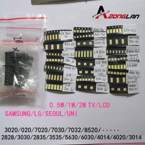 17 values *10pcs=170PCS Cold white For TV Backlight Beads 2835/3030/3535/4014/5630/6030/7020/7030/4020 1W/0.5W SMD LED Kit 3V/6V