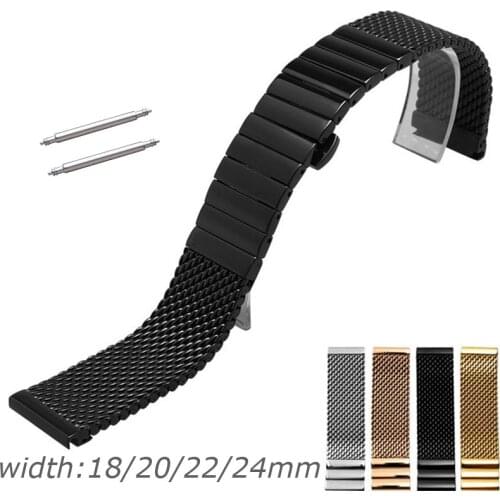 18mm 20mm 22mm 24mm Combination ML Stainless Steel 2in1 Watch Band Single Bead Watch Strap Replacement Wristband w Pins