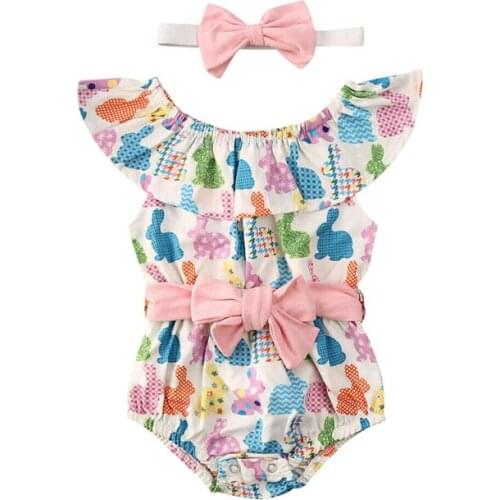 2020 Newborn Baby Girl Easter Clothes Cotton Sleeveless Print Romper Summer Jumpsuit Sunsuit Outfits Clothes