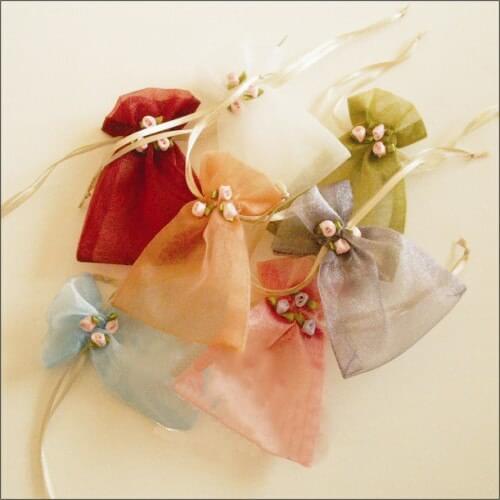 50pcs/lot) mix color 10*15cm/4*6inch novel little rose organza gift bag organza wedding pouch customize size and logo