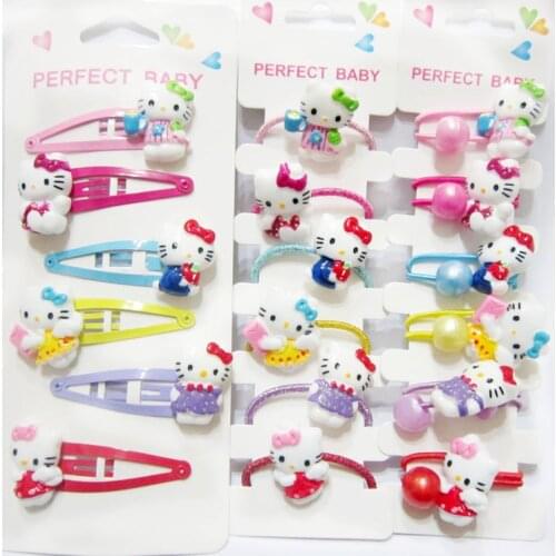 6pcs Sanrio childrens hair rope hairpin rubber band head jewelry Hello Kitty cartoon girl hair clip head rope hair ring
