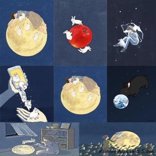 5D Diy Diamond Painting Cartoon Moon Rabbit Full Square/round Drill Inlaid Rhinestone Cross Stitch Kit Mosaic Picture Home Decor