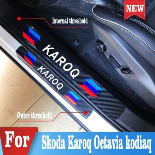 4PCS Car Protector Door Sill Stickers For Skoda Karoq Octavia 2 A7 A5 Fabia 3 Rapid Superb 3 Kodiaq Scala Kamiq Accessories