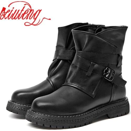 Xiuteng Brand Flat with Shoes Woman Boots 100% Genuine Leather Women Boots 2020 Chic Motorcycle Boots Female Winter Footwear