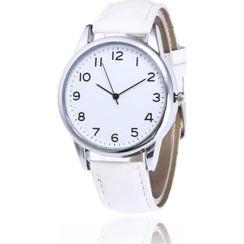 Fashion Business Mens Women Watches Round Arabic numerals Dial Leather Band Quartz Wrist Watch Analog Simple Female Clock XB40