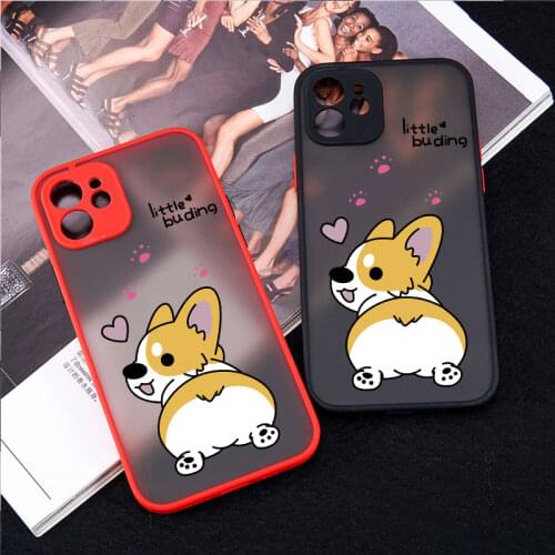 Cartoon Dog Corgi Phone Case For iphone 11 Pro 12 XS MAX XR 7 X 6 8Plus Cute Love Heart Pink Hard Clear Cover Matte Pattern Capa