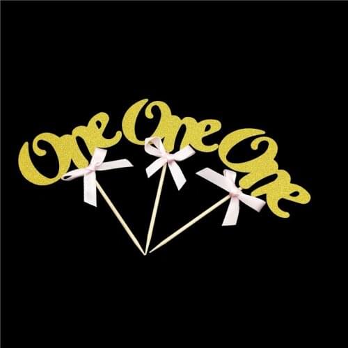 Chicinlife 6Pcs gold/silver 1St First Birthday One Cake Cupcake Toppers Boy/Girl Baby Kids Party baby shower Decorations