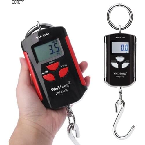 200kg 100g Mini Heavy Duty Electronic Digital Stainless Steel Hook Scale Fish Hanging Crane Scale LCD Loop Weight Balance