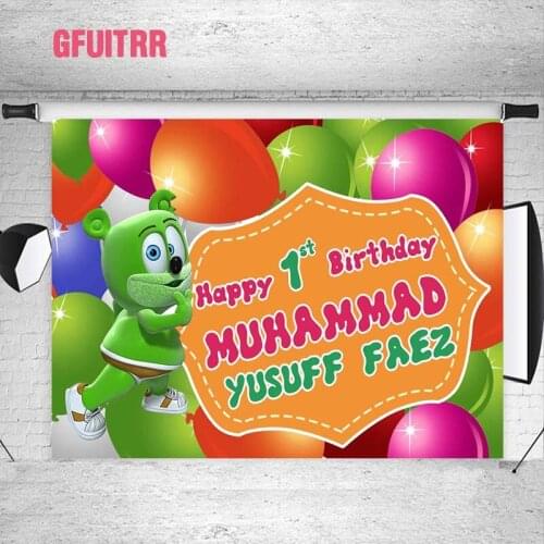 GFUITRR Green Cute Bear Photo Backdrops Kids Birthday Photography Backgrounds Cartoon Banners Decorations Vinyl Photo Studio