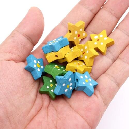 IYOE 30/50/100pcs 20Mm Big Star Wood Beads Colorful Dot Spacer Beads For Diy Craft Home Decor Jewelry Making Necklace Keychain