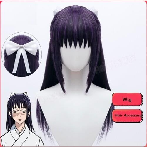 Jujutsu Kaisen Iori Utahime Cosplay Wig Purple Color With White Bowknot Bow Hair Accessory Hair Cap Cosplay Props