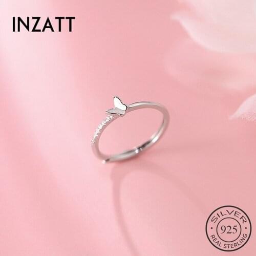 INZATT Real 925 Sterling Silver Butterfly Zircon Adjustable Ring For Fashion Women Fine Jewelry Punk Animal Accessories