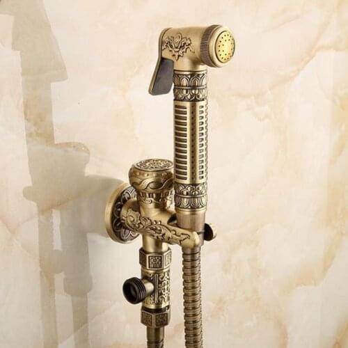Antique Brass Finish Toilet Sprayer Toilet Gun Set Bathroom Bidet Faucet Single Handle Faucet Shattafs Bathroom High Pressure AC