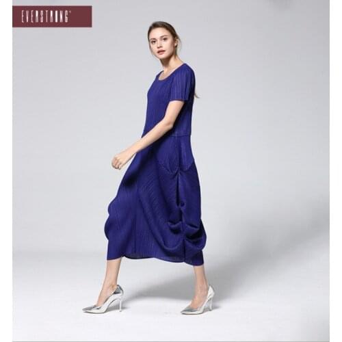 HOT SELLING Miyake fashion fold round collar solid dress with short sleeve Kelp bud dress IN STOCK