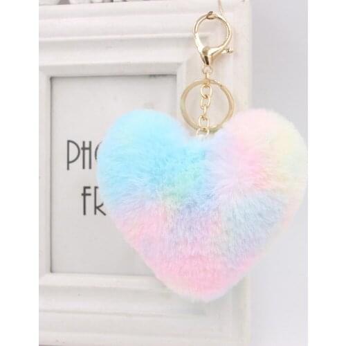 Color Love Cute Fur Ball Ladies Luggage Car Jewelry Pendant Keychains Colorful Simitation Rex Rabbit Fur Peach Heart Key Chain
