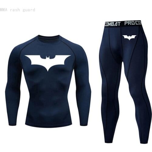 Fall New Mens Warm Underwear Jogging suit 2 piece tracksuit MMA compression clothing rash guard Male Bat Fitness shirt leggings