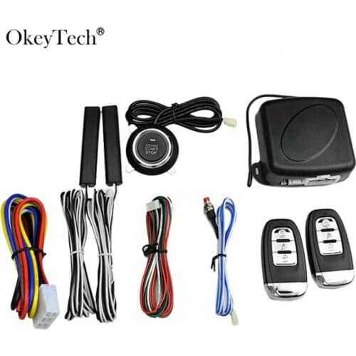 OkeyTech 12V 433Mhz Universal Car Alarm Syestem Smart Push Button Start Stop Intelligent PKE Keyless Entry Anti-theft CR2031