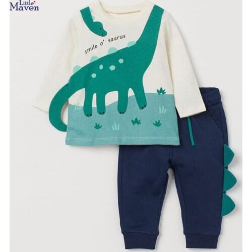 Little maven Baby Girls Fall Clothes Autumn Children Set Cotton Two Pieces Animal Suit Toddler boy Shirt + dinosaur design Pants