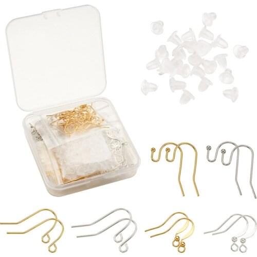 Pandahall 1 Box Mixed Color Brass Earring Hook Iron Earring Hooks and Plastic Ear Nuts for Jewelry Making DIY Earring Findings