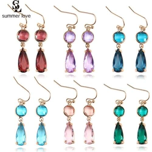 Luxury Colorful Crystal Teardrop Water Drop Earrings Women Golden Long Rhinestone Dangle Earring Fashion Wedding Party Jewelry