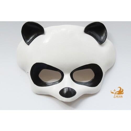 Handmade Real Leather Panda Mask Halloween Cospaly Costume Theater Cowhide Christmas Birthday Party Masquerade Prop