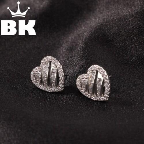 The Bling Space Pattern Love Heart Sterling Needle Earrings Hip Hop Copper Micro Paved Cubic Earring Party Jewelry
