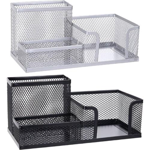 Stylish Grill Mesh Pencil Holder for Desk 3 Compartments Pen Holder Organizer Pencil Cup Stationery Organizer for Office
