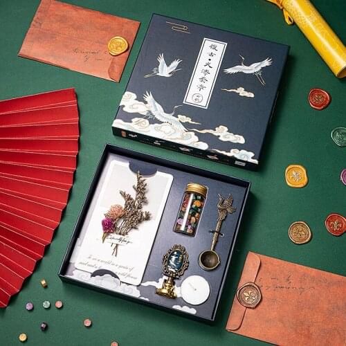 Fire Lacquer Wax Gift Box Chinese Style Retro Sealing Wax Beads Candle Spoon Set Invitation Envelope Decoration Stamp Wax Set