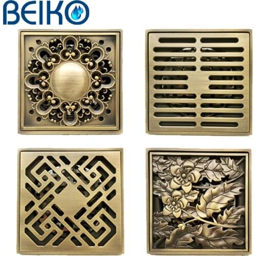 High Quality Brass Vintage Square Shower Luxury Floor Drain Strainer Cover Balcony Bathroom Bath Accessories 10*10 Floor Drain