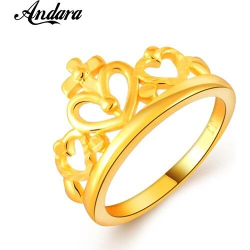 Luxury Brand Queen Crown & Heart Finger Rings for Women 24k Gold Color Fashion Jewelry Wedding Accessories