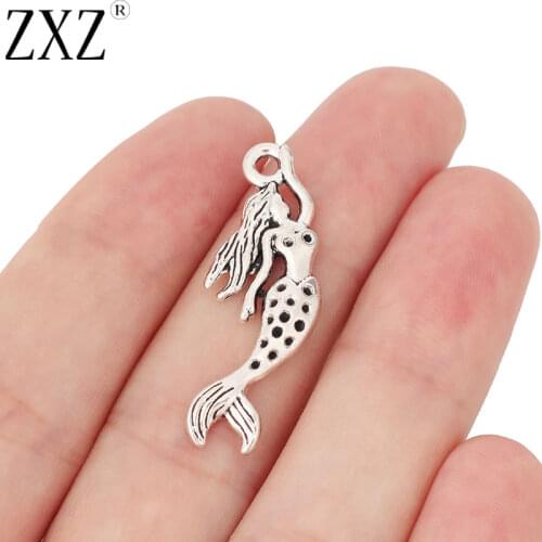 ZXZ 10pcs Tibetan Silver Mermaid Nautical Charms Pendants Beads for Jewelry Making Findings 35x13mm