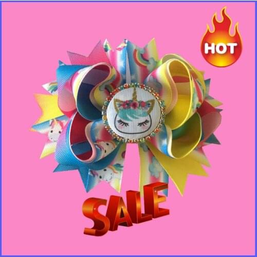 100 BLESSING Good Girl 4.5" Princess Hair Bow Clip C- happy unicorn doll Rhinestone Baby