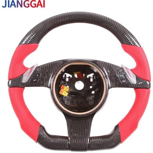 100% Real Perforated Leather Carbon Fiber Red Steering Wheel For Porsche Cayenne/Panamera 2010-2016