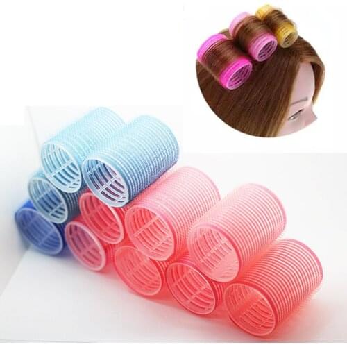 12pcs Hairdressing Home Use DIY Magic Large Self-Adhesive Hair Rollers Styling Roller Roll Curler Rod Headband Hair tools