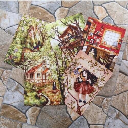 15*20cm 8PCS printed patchwork DIY hand dyed cotton canvas fabric decorative hand-painted cloth Korea forest girl design SL-117
