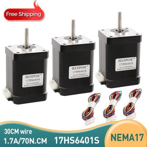 3PCS 60MM High torque 42 Stepper Motor (17HS6401S) 2 PHASE 4-lead Nema17 motor 1.8A 0.8N.M LOW NOISE motor for CNC XYZ