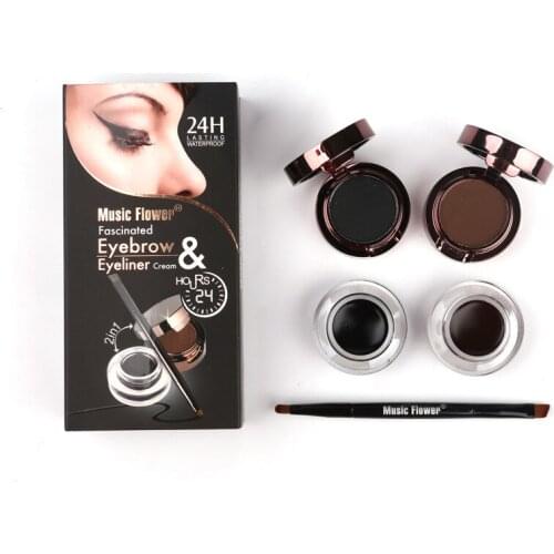 4 IN 1 Eyebrow Powder & Eye Liner Brown Black Gel Eyeliner with Makeup Brush Waterproof Smudgeproof Chocolate Makeup Set