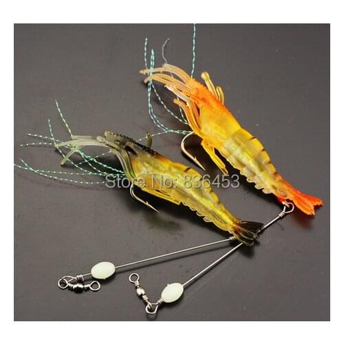 5pcs Soft Plastic Lures Luminous Lure Silicone Simulation Prawn Shrimp Fishing Lure Single Fishing Hook For Spinner Bait Fishing