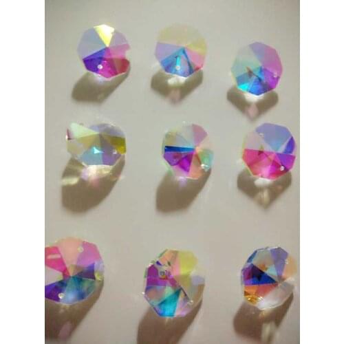650pcs 22mm clear ab Color K9 Crystal Octagon Baeds In 2 Hole Chandelier Crystal Glass Bead Garland Wedding Decoration
