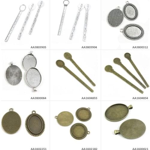 Antique Bronze Silver Plated Jewelry Making Charms Oval Cabochon Base Blank Round Setting Ruler Bookmark Frame