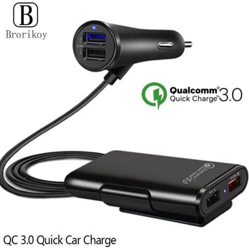 Car Fast QC 3.0 Front Back Phone Charger For iPhone Huawei 4 USB Port Quick Charge Portable Charging Plug Adapter For Samsung