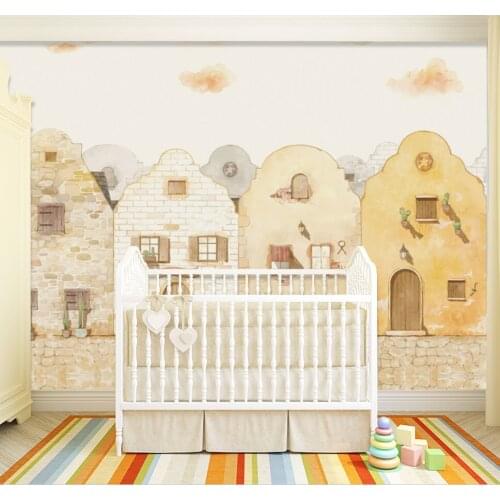 8D Large Hand-paint 3d Stone House Wallpaper Mural for Kids Baby Room 3d Photo Mural 3d Wall Mural 3D Bricks Wall paper