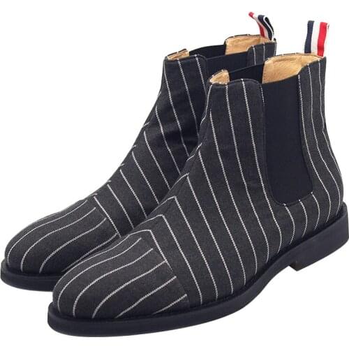 Winter Fashion Stripe casual Boots short Men boots outdoors boots for men Genuine Leather Pointed toe Ankle Mens Boots