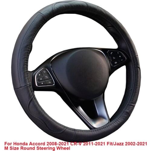 Cow True Leather Car Steering Wheel Cover For Honda Accord 2008- 2021 CR-V 2011 - 2021 Fit Jazz 2002- 2021 M Size Steering Wheel