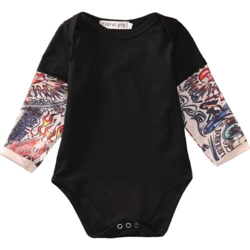 2019 Brand 0-18m Baby Boys Tattoo Printed Romper Long Sleeve Patchwork Cotton Romper Autumn Newborn Bebe Toddler Boy Clothes